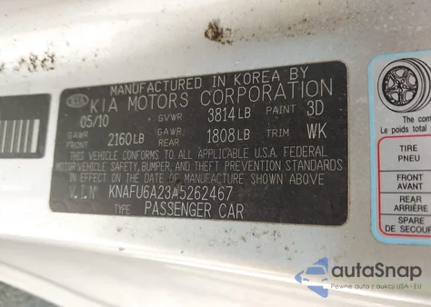 2010 Kia Forte Koup Ex from USA, damaged, VIN KNAFU6A23A5262467